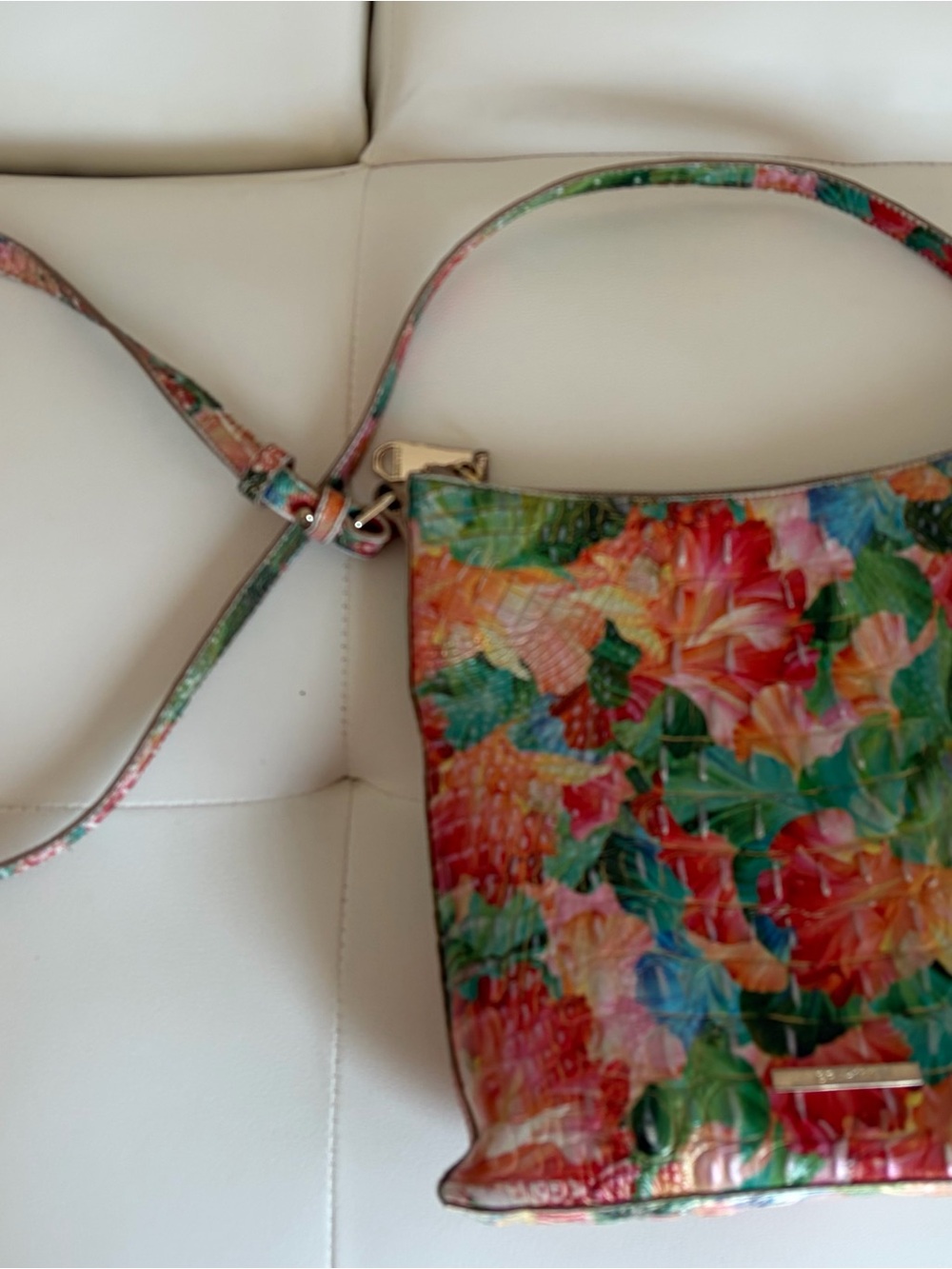 Brahmin multicolor floral embossed-leather crossbody/shoulder bag